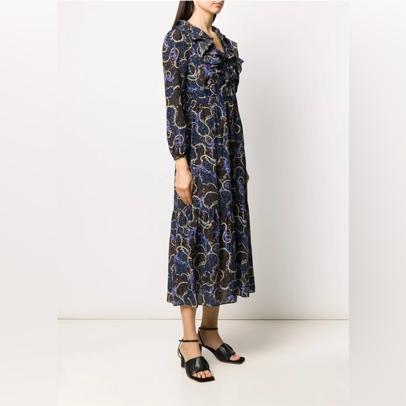 New! Saloni Ginny Midi Silk Crepe De Chine Dress in Cosmo Dancers 💫✨ US 4 NWT! - Picture 8 of 16